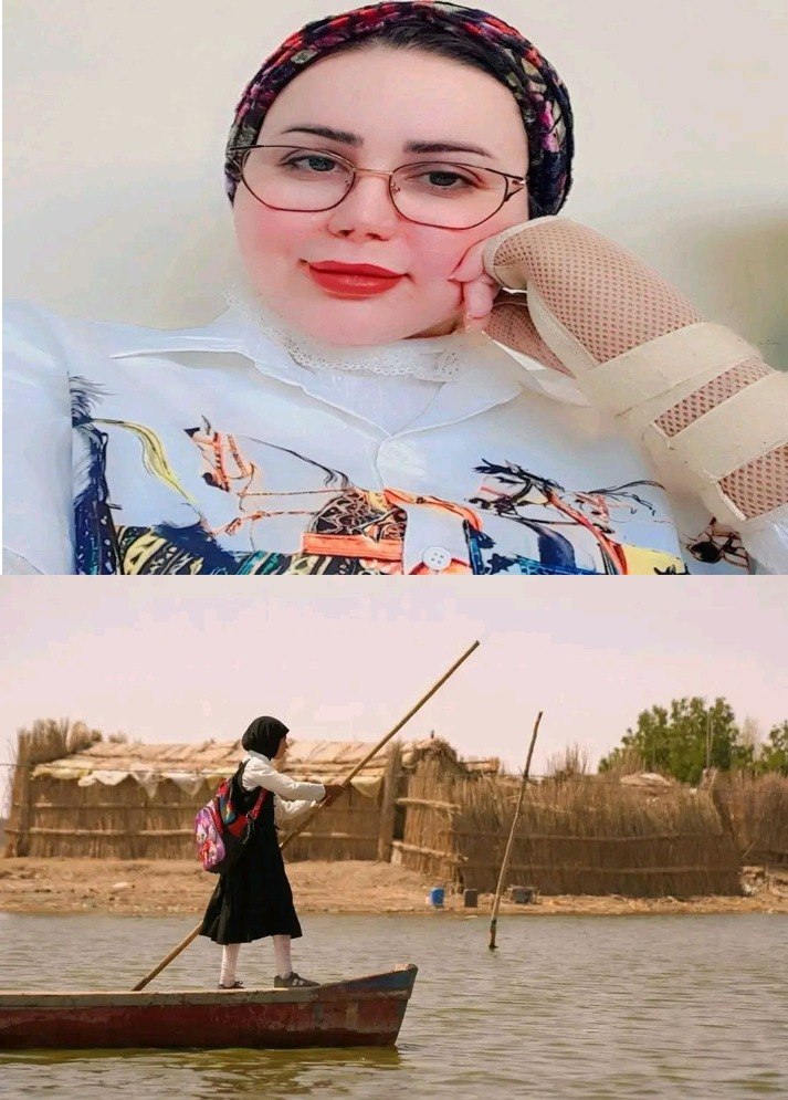 فتاة الاهوار ذاهبة الى المدرسة